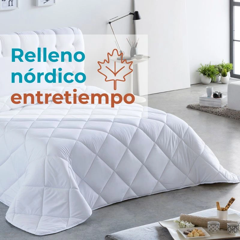 Relleno nórdico entretiempo sobre una cama en una habitación de inspiración nórdica - Algodonea