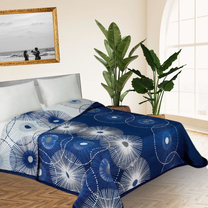 Colcha reversibles Yones azul gris blanco - Algodonea
