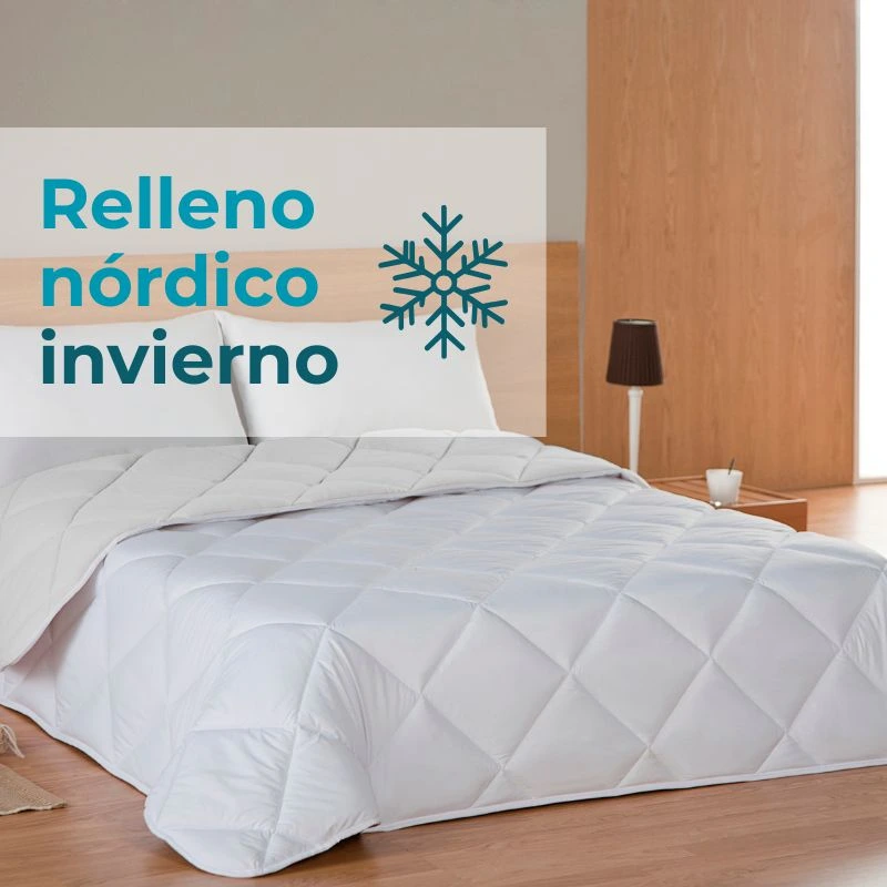 Relleno nórdico invierno sobre una cama en una habitación de inspiración nórdica - Algodonea