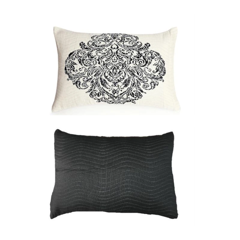Cojines de la colcha reversible Valentina en blanco, negro y plata - Algodonea