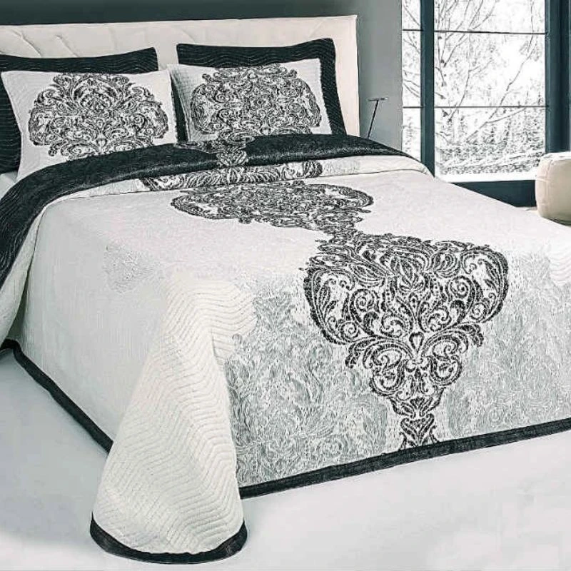 Colcha reversible Valentina en blanco, negro y plata - Algodonea