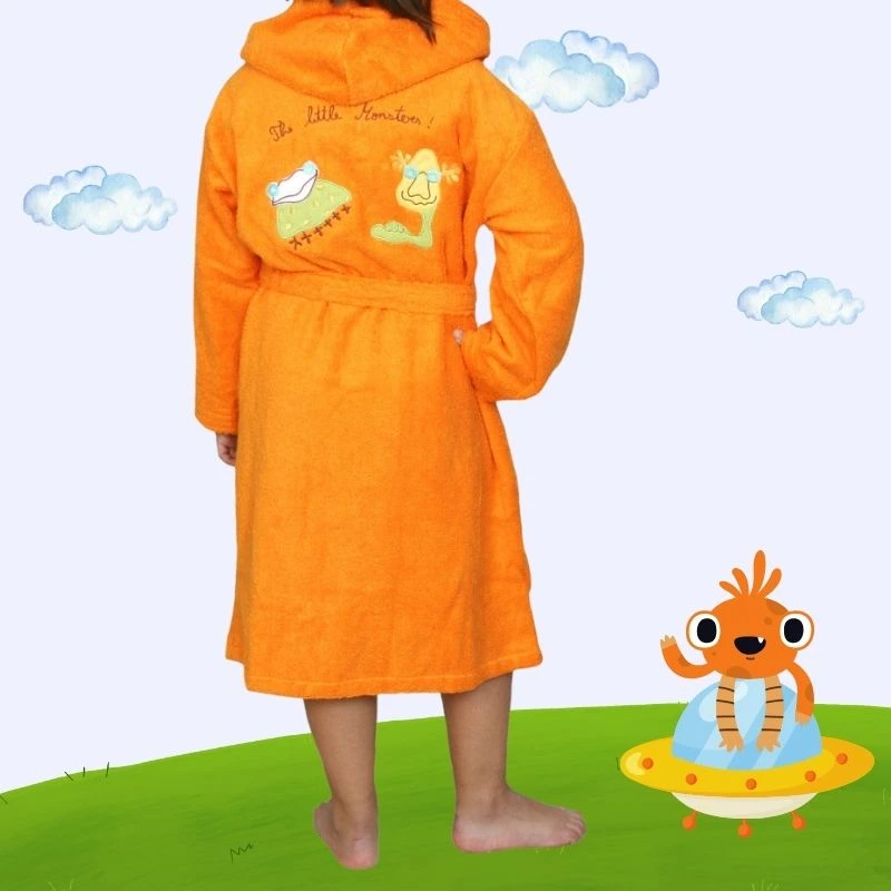 Albornoz naranja con capucha 100% algodón fabricado en Portugal - Algodonea